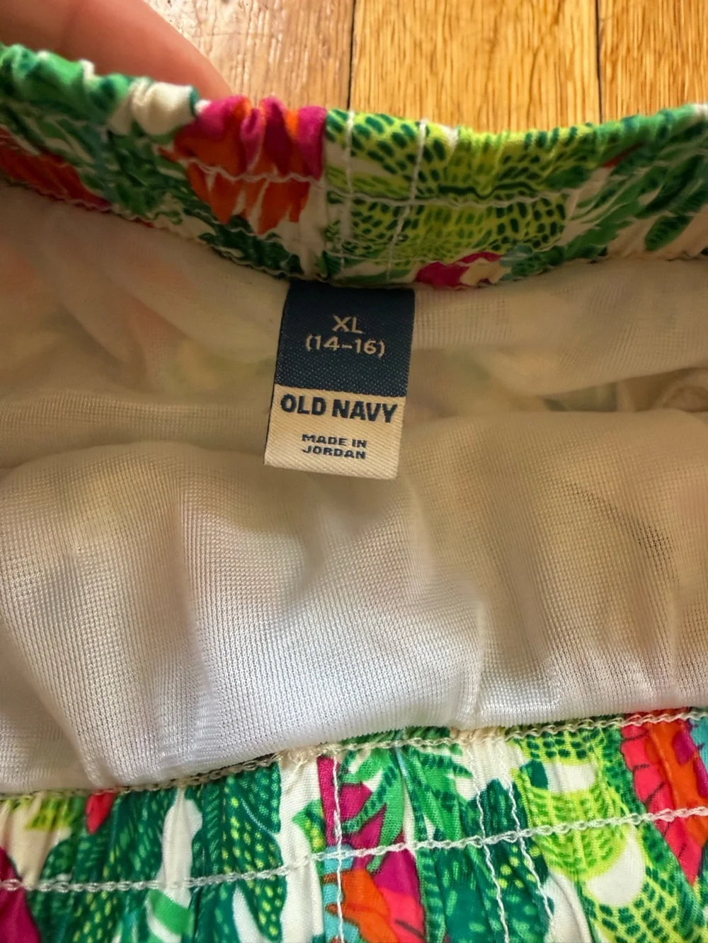 Old Navy Tropical Parrot Print Swim Trunks - Green, Red & Pink Accents